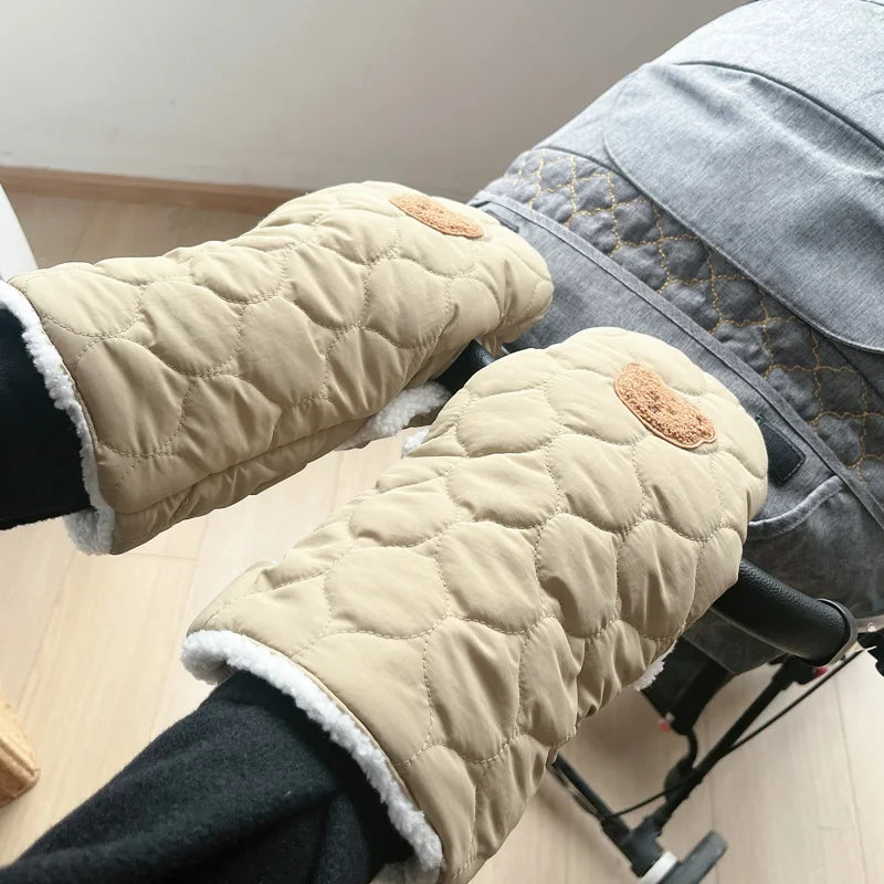 Baby stroller warm gloves Mobile phone touch screen handle windproof waterproof gloves with velvet handle pocket