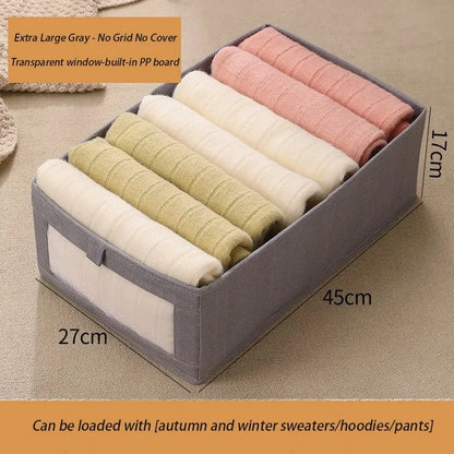 Extra large gray foldable fabric storage box with clear window for baby clothes organizer.