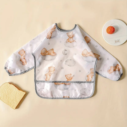 Waterproof Long Sleeve Baby Bib with Pocket | Full Coverage Feeding Smock