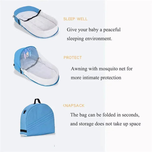 Foldable Portable Baby Travel Crib | Newborn Mosquito Net Bed with Canopy