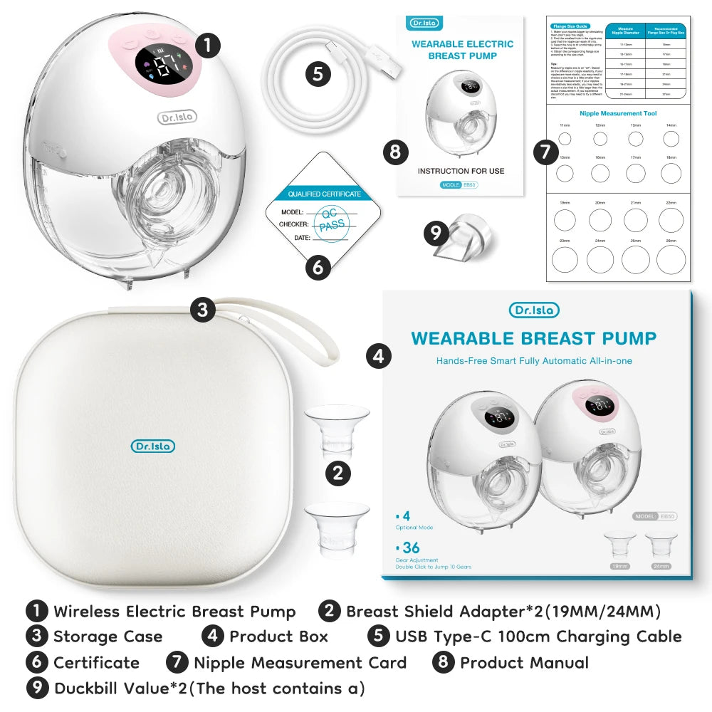 MAMIJOY EB50 Wearable Electric Breast Pump 4 Modes 36 Suction Levels Silent Hands Free Gift Dust-proof＆Travel bag＆19/24mm Flange
