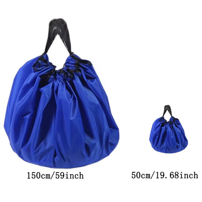 Large and small blue portable toy storage drawstring bags with handles, sizes 150cm and 50cm.
