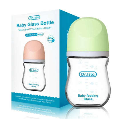 Anti Colic Glass Baby Bottle | BPA Free Wide Neck Bottle with Silicone Nipple