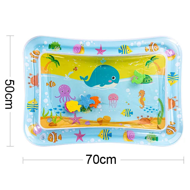 Sea Life Mat 4 variant light blue baby water play mat with whale and turtle, 70x50 cm.