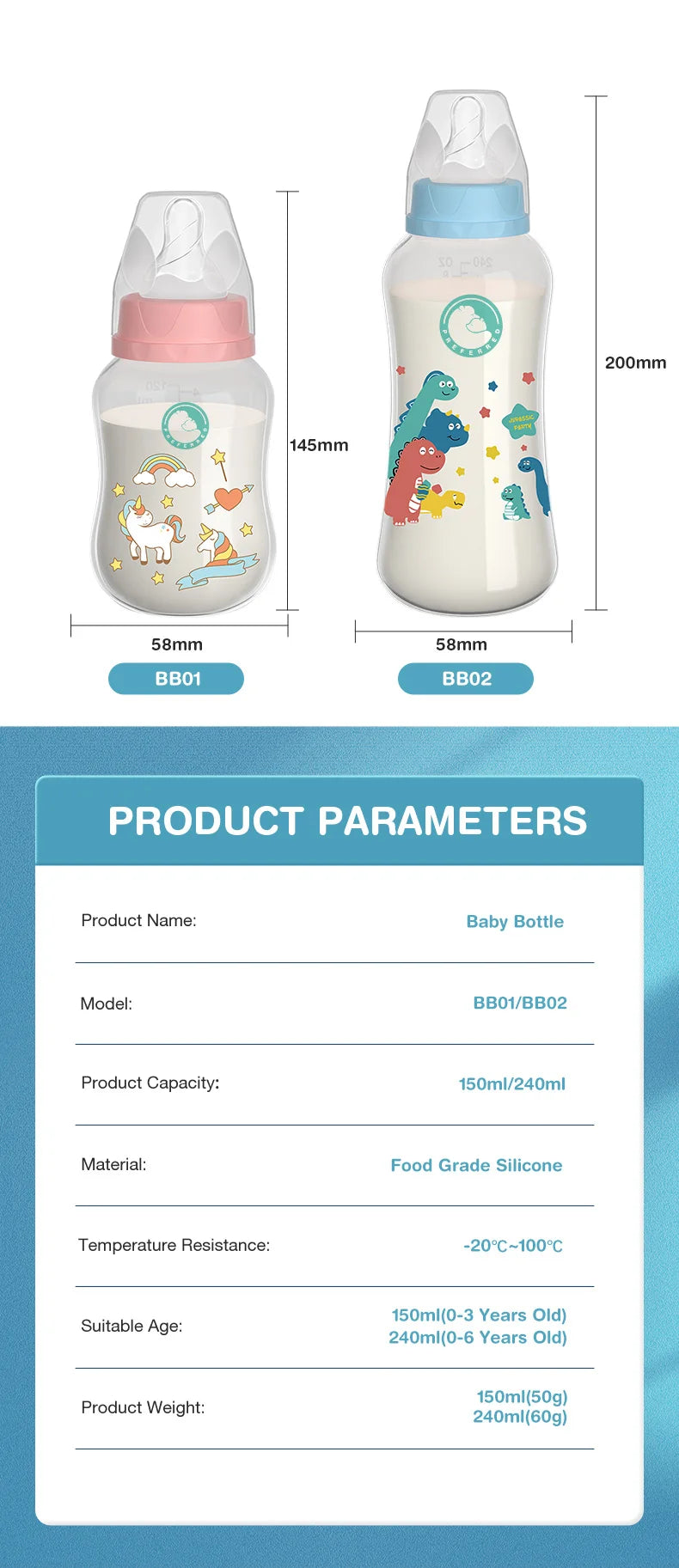 Baby Bottle with Gravity Ball and Handles | Wide Mouth Anti Spill Feeding Bottle