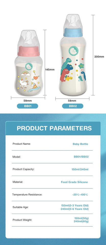 Baby Bottle with Gravity Ball and Handles | Wide Mouth Anti Spill Feeding Bottle