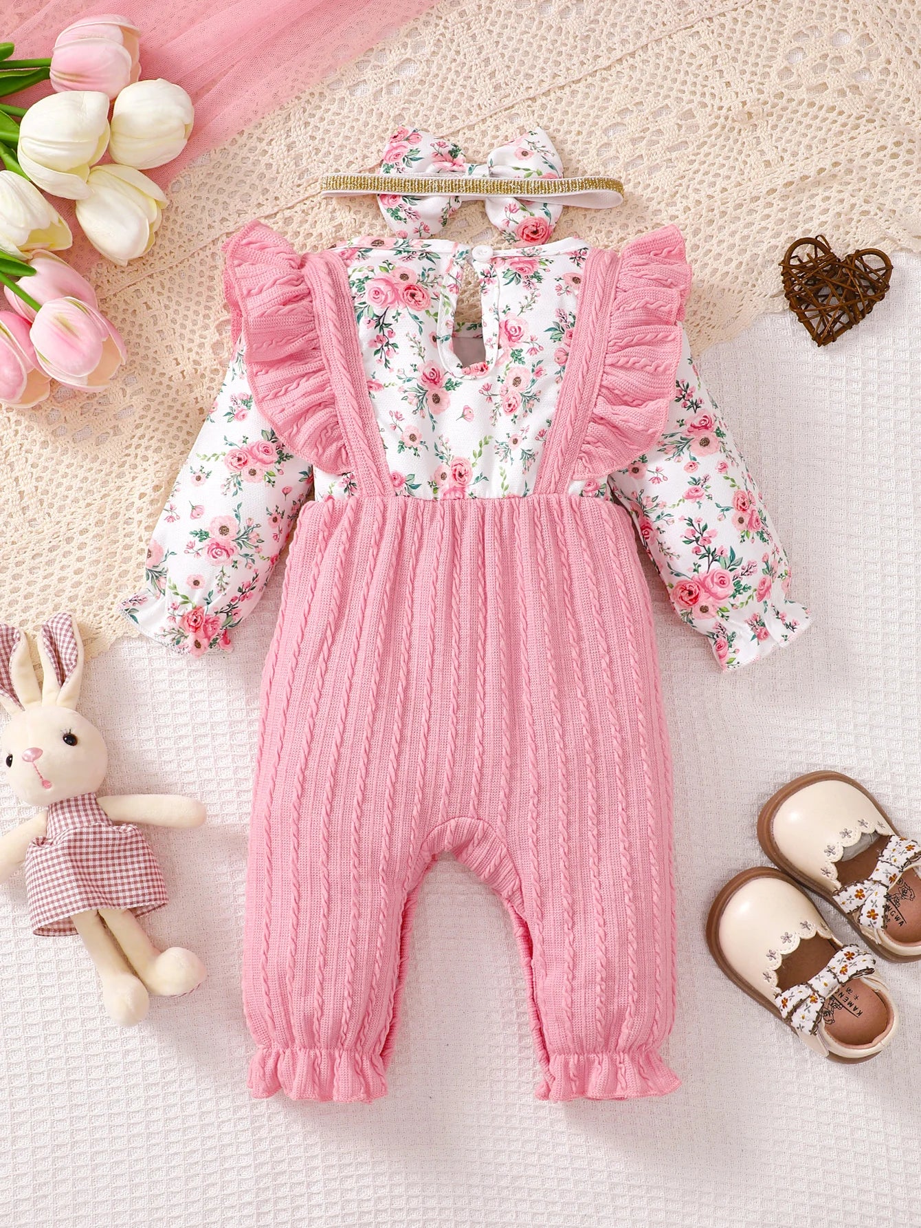 Bear Print Baby Romper | Soft Long Sleeve Button Up One Piece Outfit