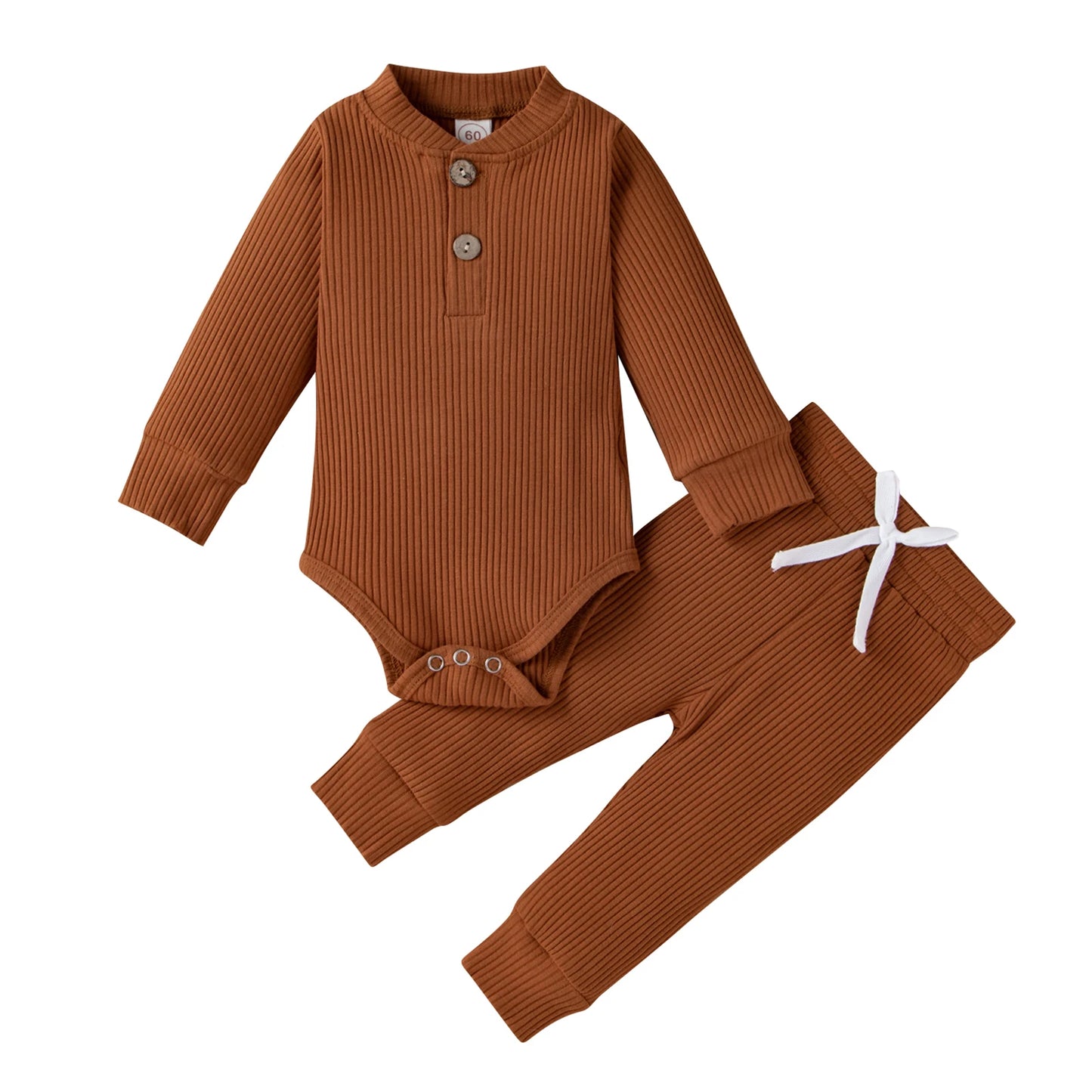 Newborn Ribbed Outfit Set – Long Sleeve Bodysuit & Soft Pants (2-Piece)