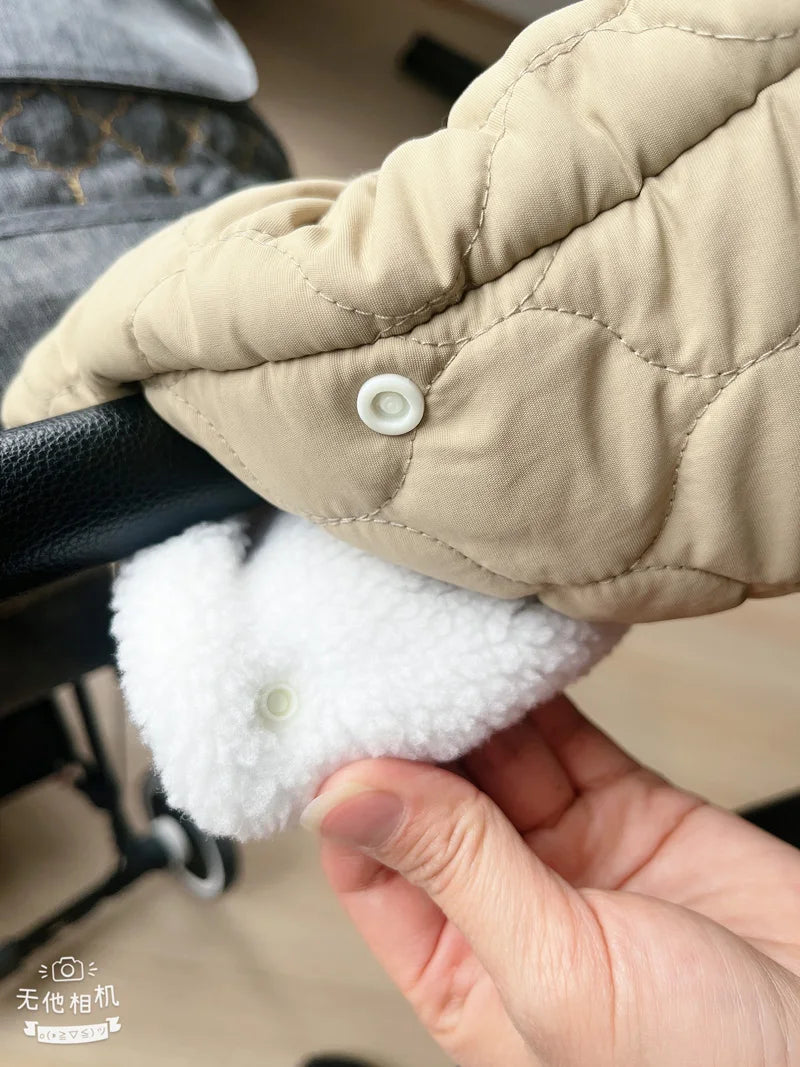 Baby stroller warm gloves Mobile phone touch screen handle windproof waterproof gloves with velvet handle pocket