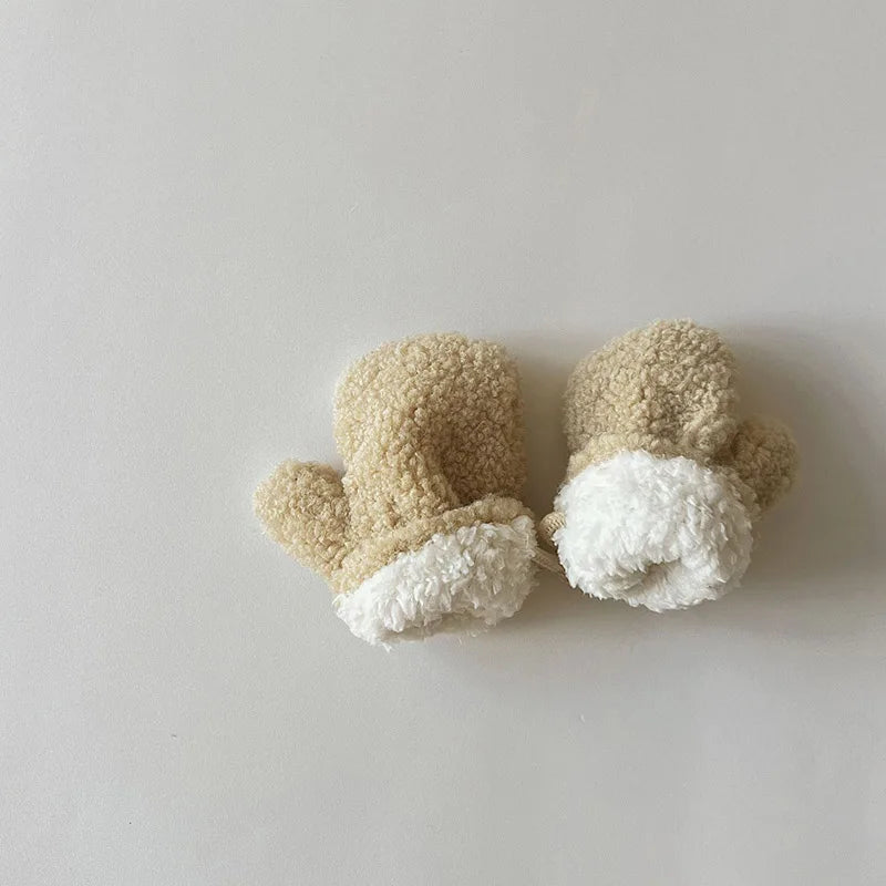 Cute Plush Baby Gloves Korean Bear Embroidered Toddler Mittens Winter Thick Warm Cashmere Kids Full Finger Gloves