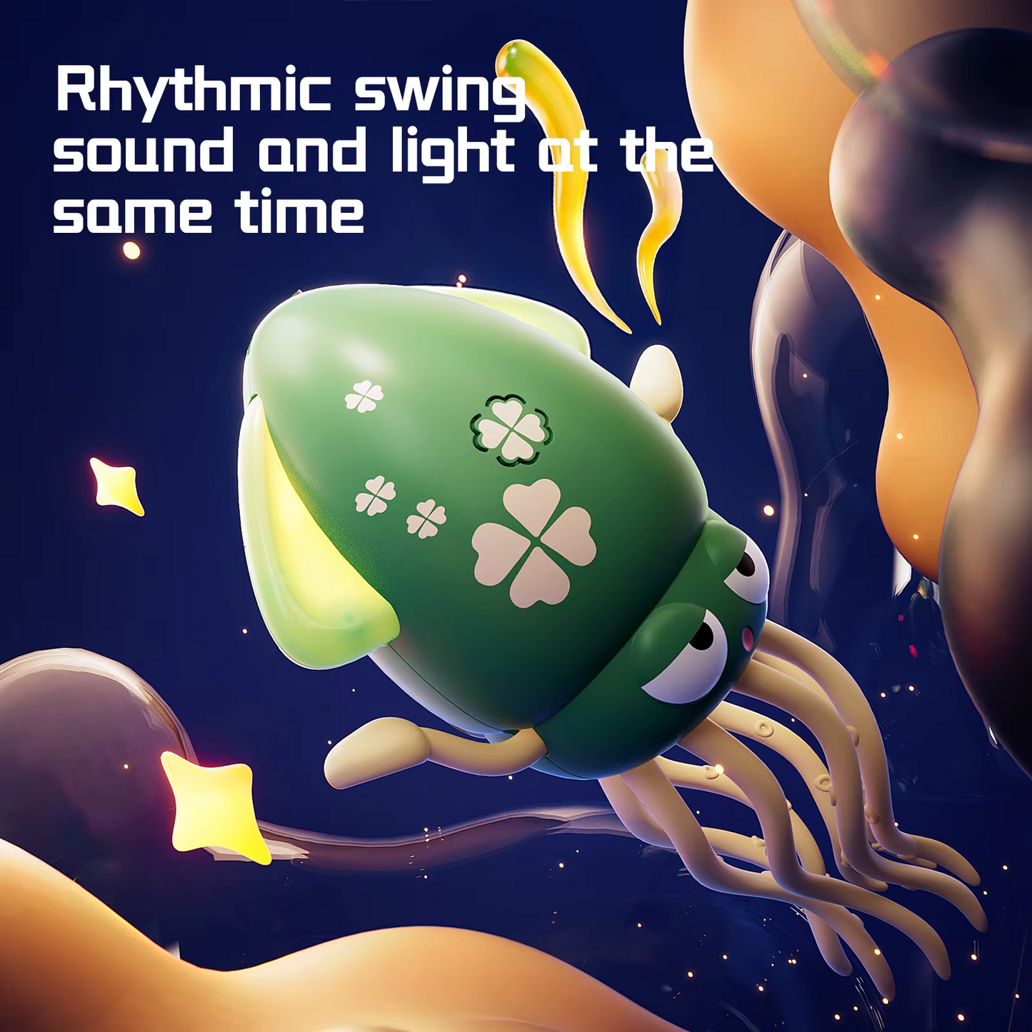 Green octopus interactive toddler toy with rhythmic swing sound and light effects.
