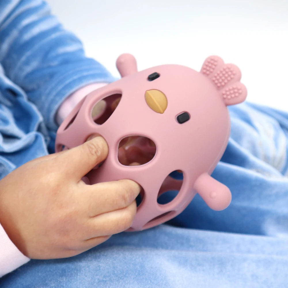 Silicone Baby Teether Rattle – Montessori Grip Toy for Teething & Sensory Play
