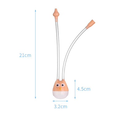 Orange owl baby nasal aspirator with size dimensions for reference.